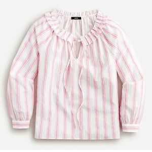 J.Crew Pink Stripe Tie-Front Ruffle Neck Top  Size XL